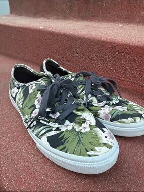 Vans Floral Green Black Canvas Sneakers